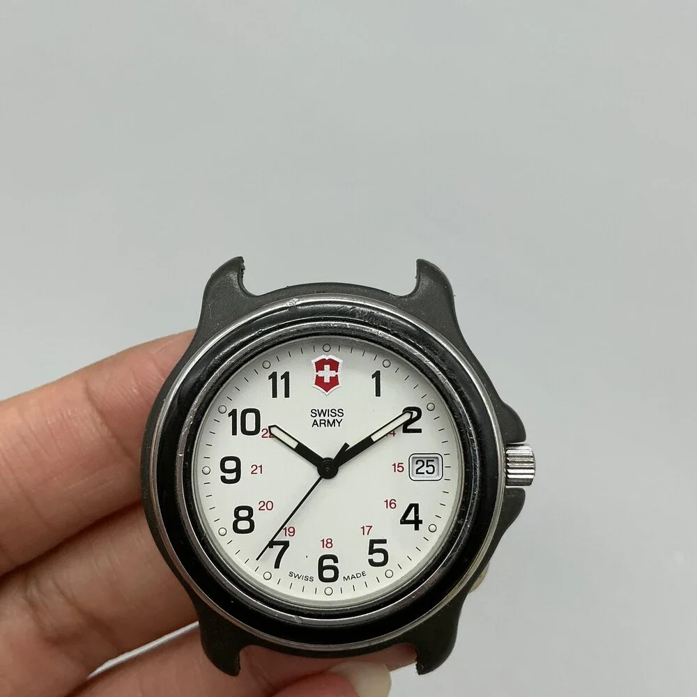 Vintage Victorinox Swiss Army Black Bezel Silver Tone Mens Watch 39mm For Parts